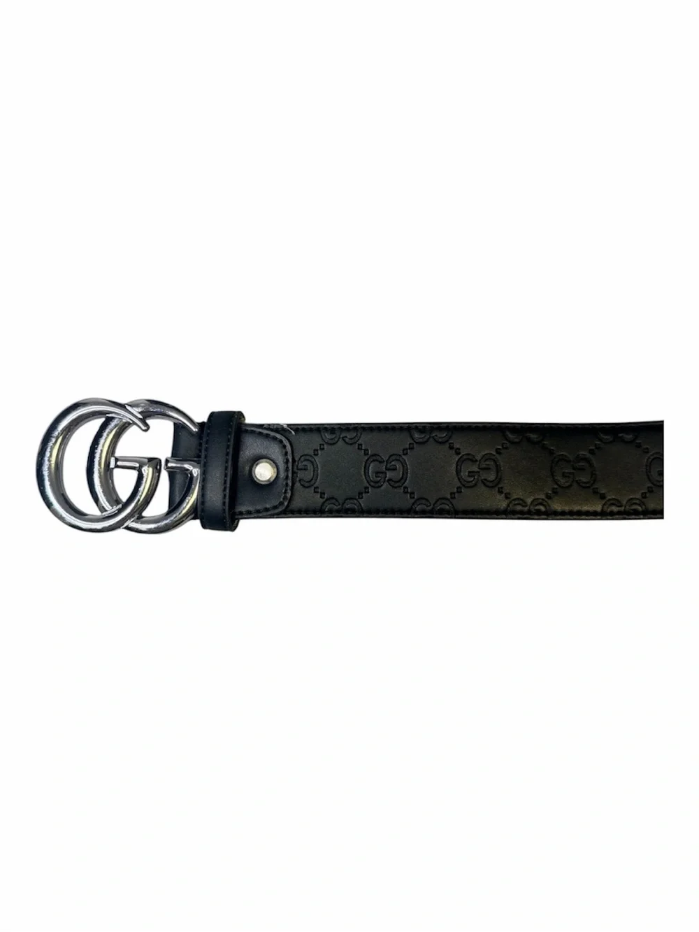 Gucci Black Embossed Leather Belt with Silver Double G Buckle
